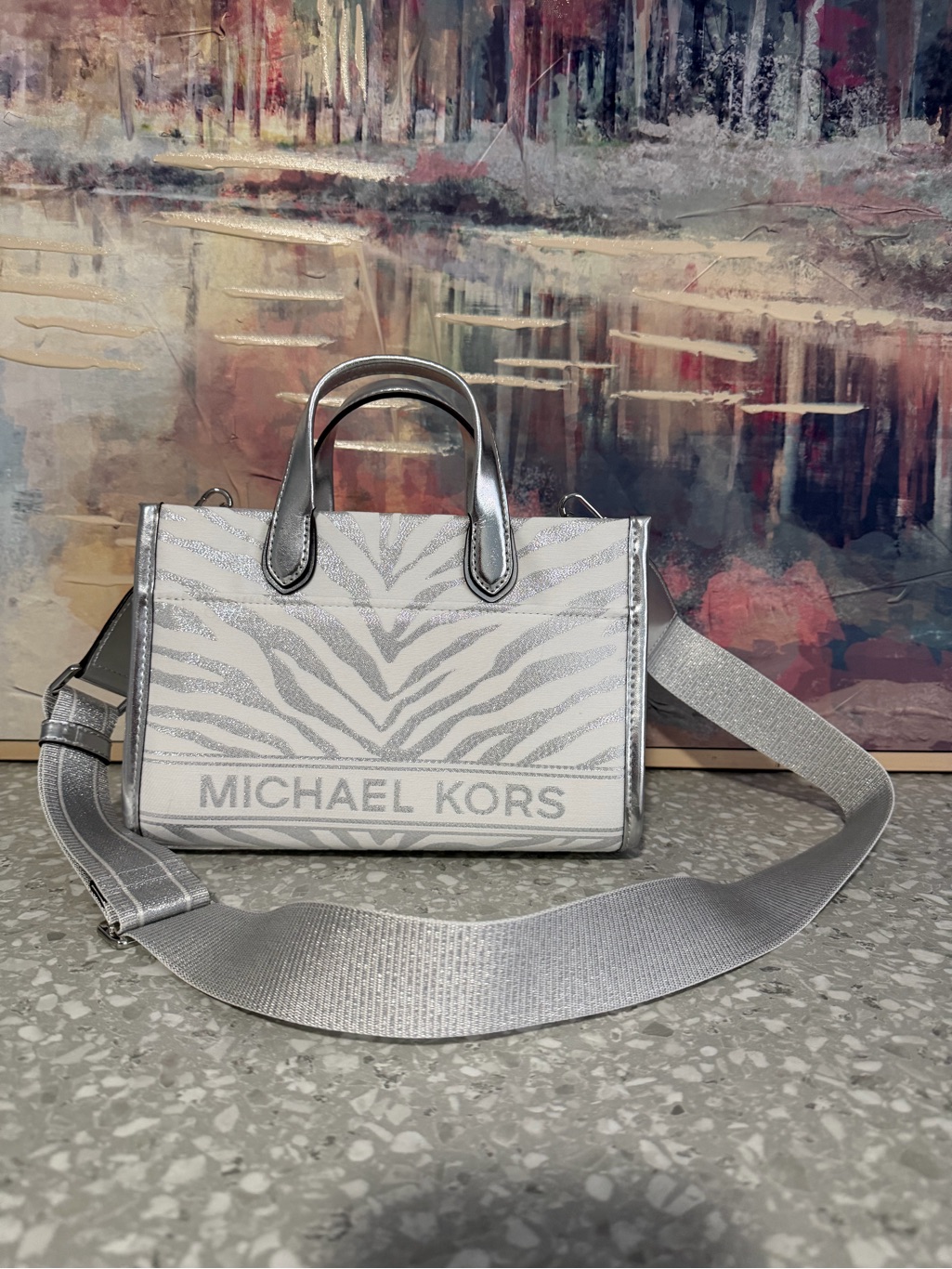 Michael Michael Kors Gigi Small Metallic Zebra Jacquard Messenger Bag